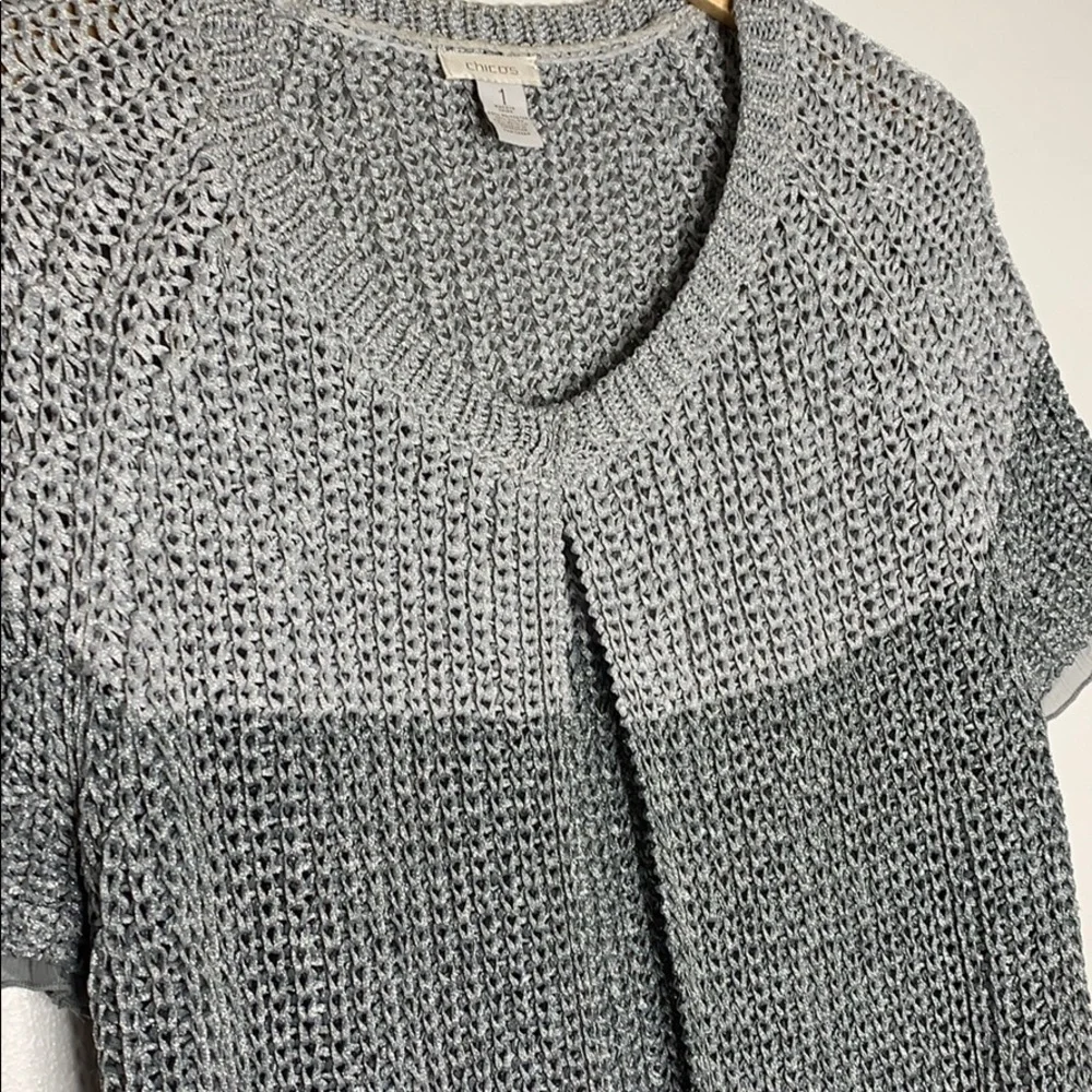 Chico’s Metallic‎ Silver Gray Open Cardigan